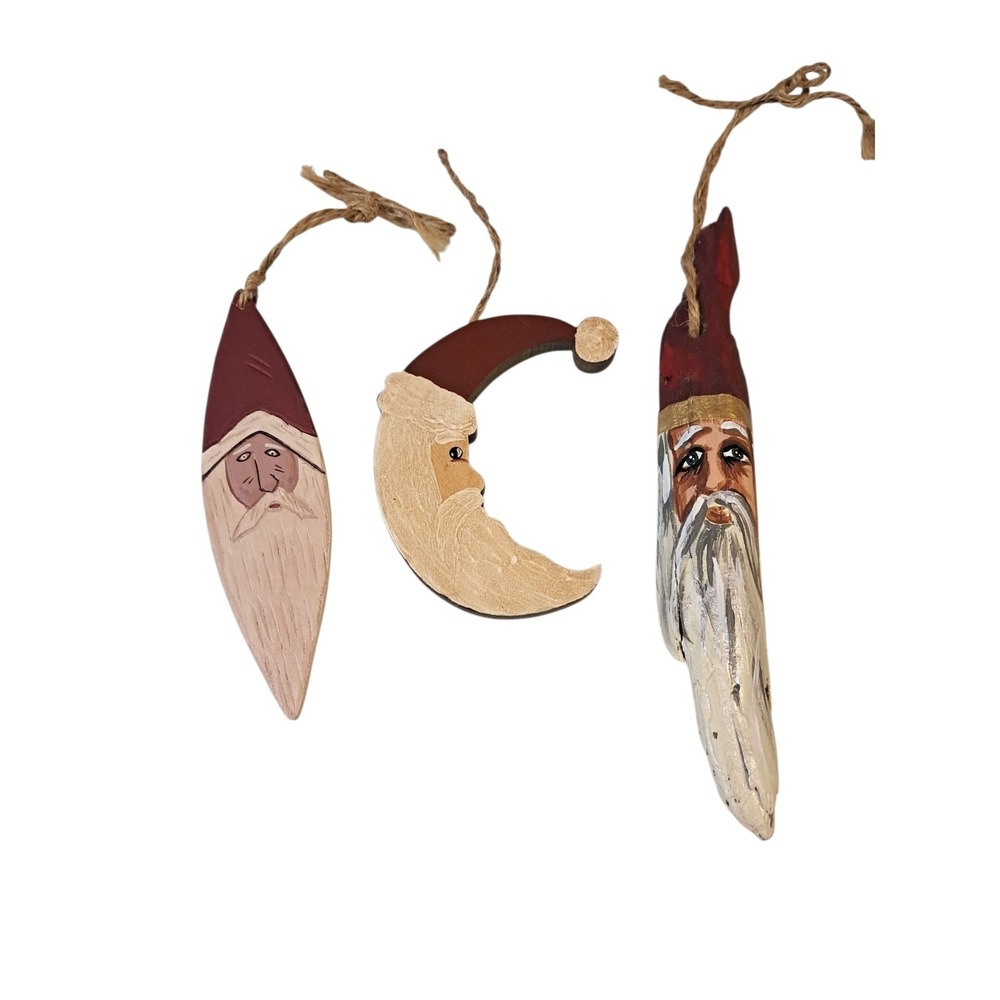 Santa Ornaments 3 Wooden‎ Santa's